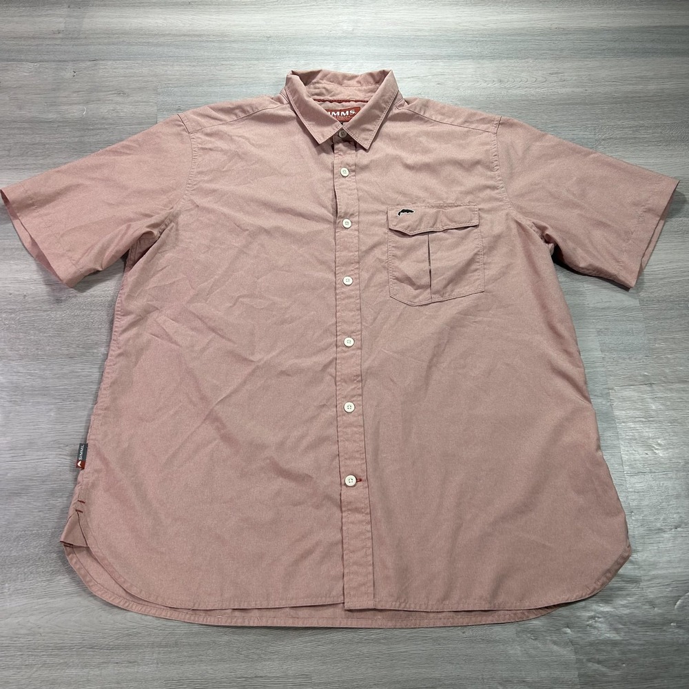 Simms Shirt Mens XL Pink Solid Short Sleeve Button Up Fishing Outdoor Casual